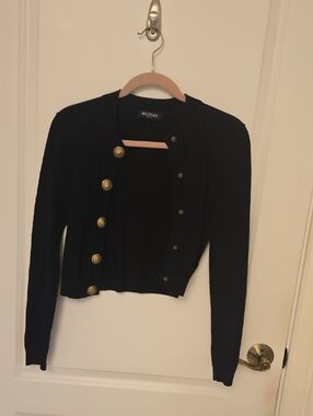 Balmain Black Knit Cardigan with Gold Buttons